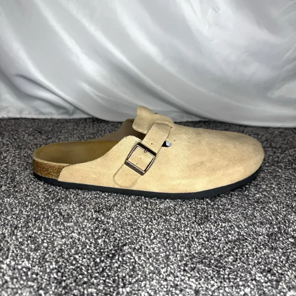 Birkenstock Boston Taupe Suede Clogs Mens 45 US 12 Regular Wide Fit Slip On Mule
